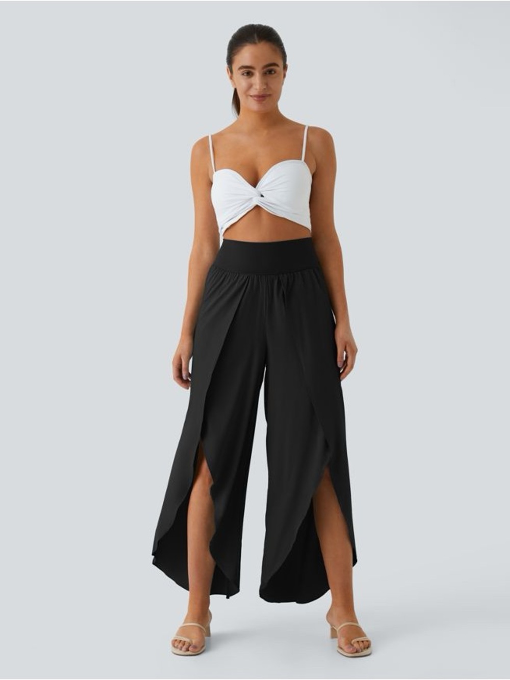 HALARA Black High-Rise Split Wide-Leg Palazzo Pants